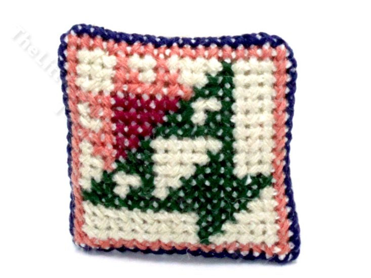 (image for) Miniature Vintage Handmade Cross Stitch Pillow for Dollhouses