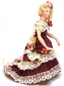 (image for) Porcelain Doll in Red 1870's Victorian Gown by Joy Parker