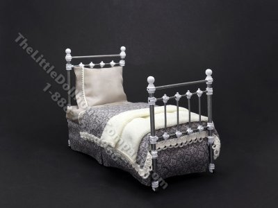 (image for) Miniature Wrought Iron Twin/Single Bed for Dollhouses - Grey & White