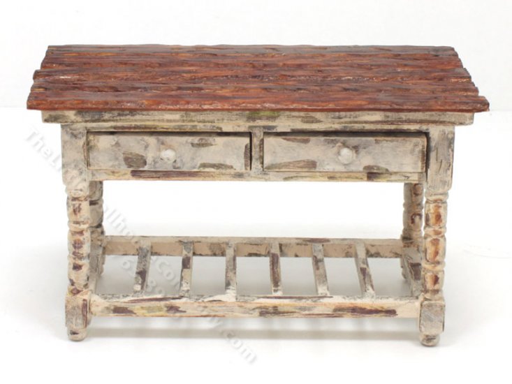 (image for) Miniature Distressed White Country Style Table with Board Top