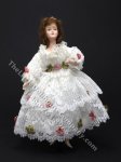 (image for) Vintage Miniature Victorian Lady in White Lace Dress with Green and Pink Bows