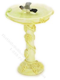 (image for) Miniature Ivory Bird Bath with Bird for Dollhouses