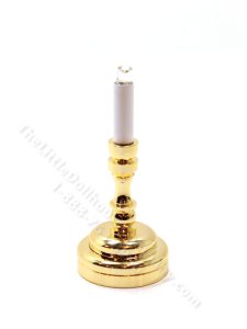 (image for) Miniature Brass LED Battery Candlestick Table Lamp with Wand for Dollhouse