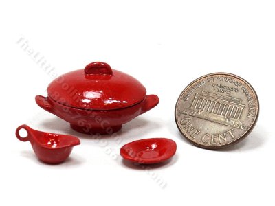 (image for) Miniature 4 Piece Serving Dish Set for Dollhouses - Red