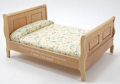(image for) Miniature Oak Sleigh Bed For Dollhouses