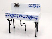 (image for) Miniature Blue Bow Porcelain Kitchen Sink for Dollhouses