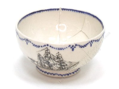 (image for) Miniature As Is China Bowl with a Sail Boat Mary Dudley Cowles