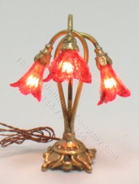 (image for) Miniature Brass Cranberry Triple Tulip Lamp by Jim Pounder