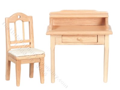 (image for) Miniature Small Desk and Chair for Dollhouses - Oak