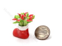 (image for) Miniature Poinsettia Flowers in Santa Boot Vase for Dollhouses