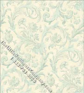 (image for) Cottage Acanthus Damask - Sky Blue Wallpaper for Dollhouses