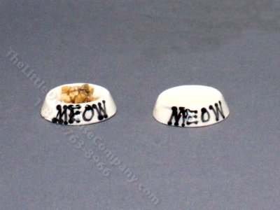 (image for) Dollhouse Scale Model Filled Cat "Meow" Food and Water Bowls