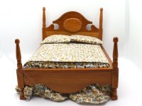 (image for) Miniature Walnut Double Bed With Medallion Carved Headboard