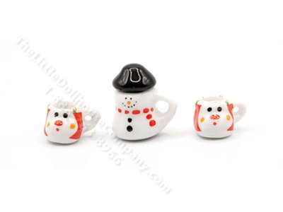 (image for) Miniature Ceramic Christmas Mugs & Pot Set for Dollhouses - 3pc