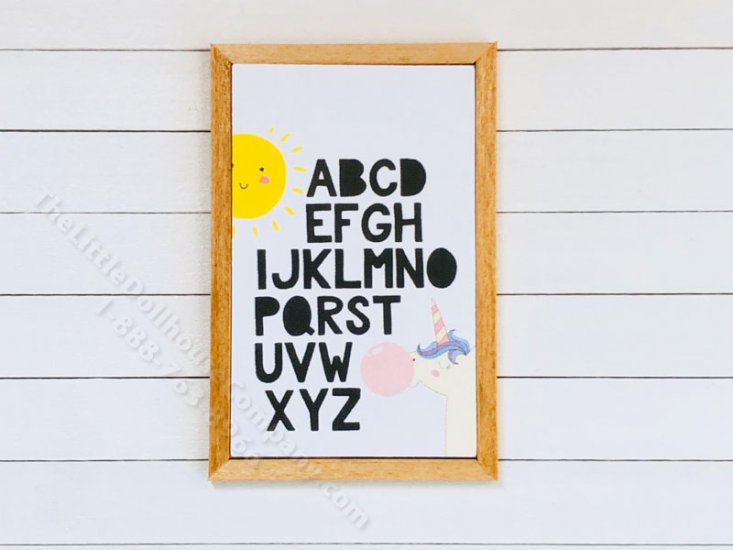 (image for) Miniature 'Alphabet with Unicorn' Rectangular Print on Wood