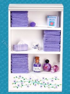 (image for) Miniature Bathroom Cabinet Unit with Purple Towels