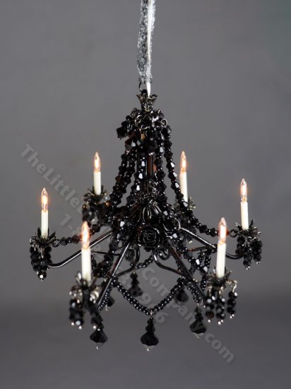 (image for) Dollhouse Miniature 12V Lilith Black Crystal Chandelier