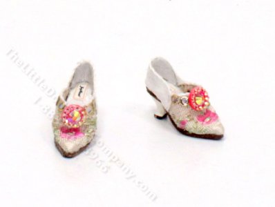 (image for) Embroidered White Heels with Pink Crystal by Judith Blondell