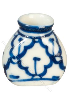 (image for) Miniature White Vase with Blue Designs for Dollhouses