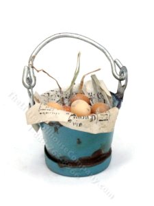 (image for) Miniature Teal Bucket of Eggs for Dollhouses