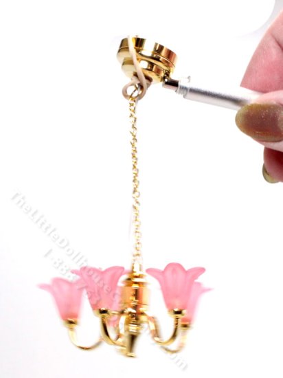 (image for) Miniature LED Pink Tulip Chandelier with Wand for Dollhouse