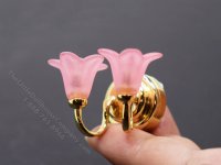 (image for) Miniature LED Battery Double Wall Sconce w/ Pink Tulip Shade with Wand for Dollhouse