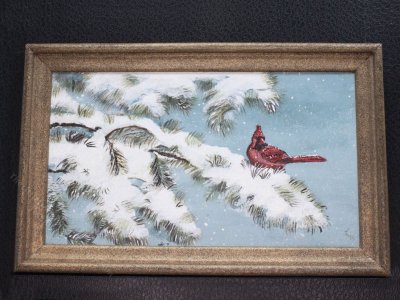 (image for) Miniature Painting of a Cardinal in Winter
