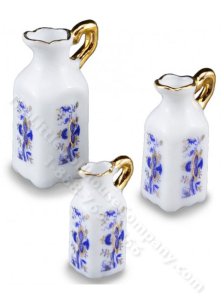 (image for) Miniature Blue Onion Pattern Set of 3 Pitchers for Dollhouses