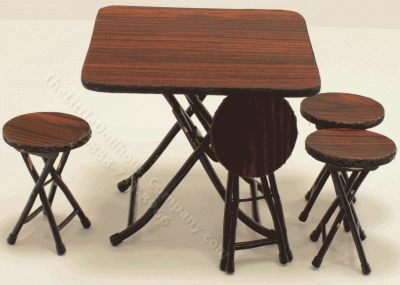 (image for) Miniature Wooden Table with Four Folding Stools