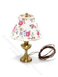 (image for) Miniature Brass Lamp with Floral Shade