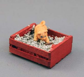 (image for) Dollhouse Scale Model Litter Box and Kitten