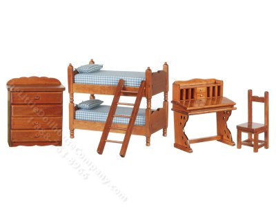 (image for) Miniature Walnut Bunkbed Set for Dollhouses