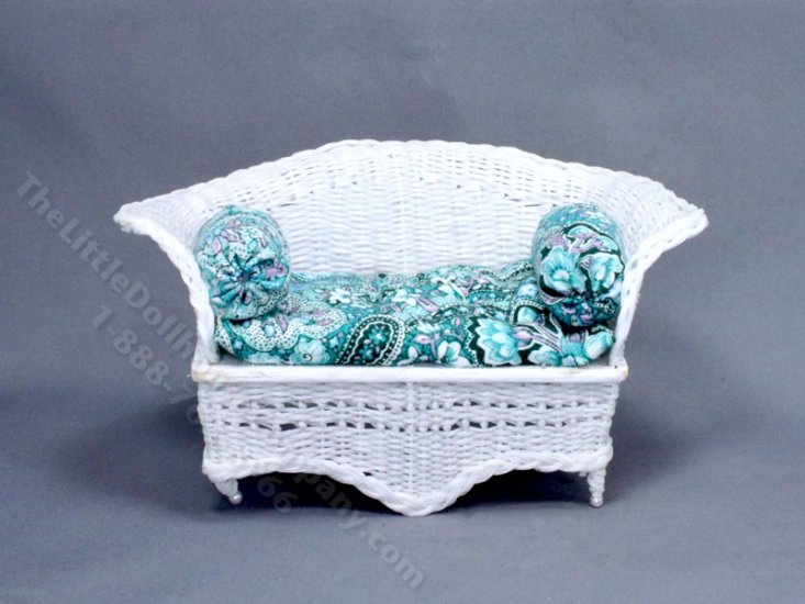 (image for) Miniature Paisley and White Wicker Sofa for Dollhouses