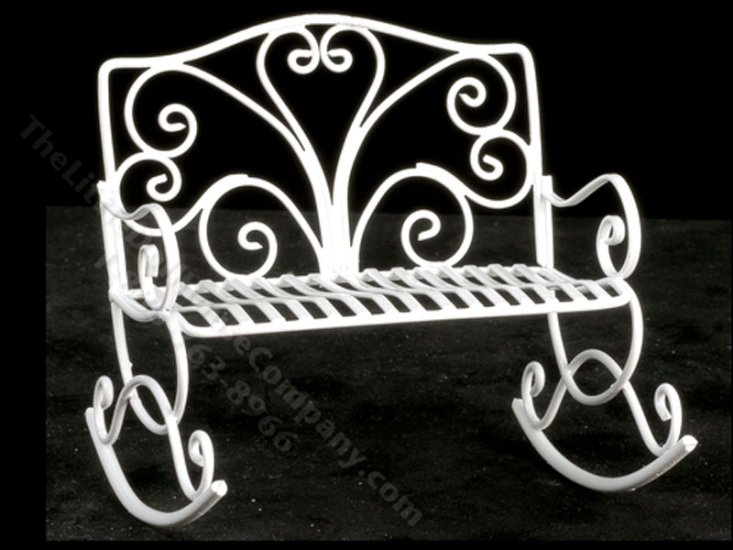 (image for) Miniature White Wire Rocking Bench for Dollhouses