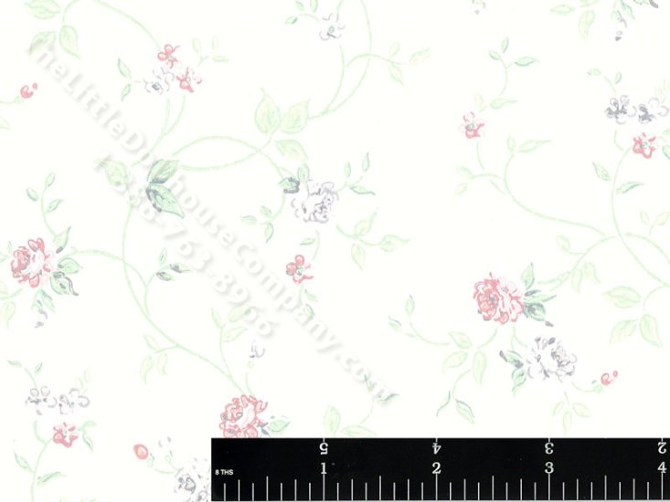 (image for) Rose Vine on white Miniature Wallpaper for Dollhouses