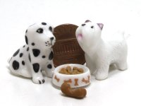 (image for) Miniature Porcelain Dogs with Food Bowl and Bone