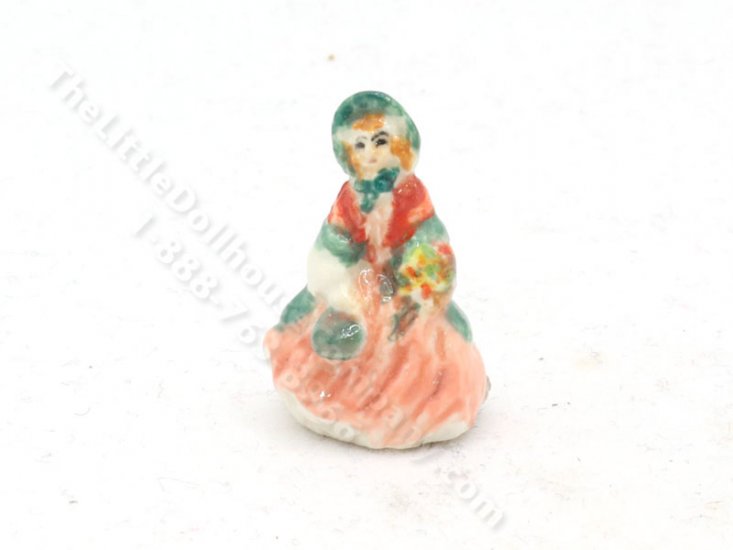 (image for) Miniature Royal Doulton of Lady in a Pink Dress Carrying Flowers
