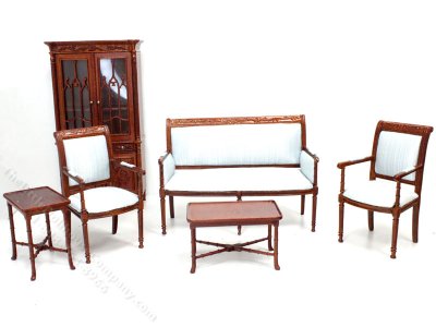 (image for) Miniature 6pc Walnut Living Room Set for Dollhouses