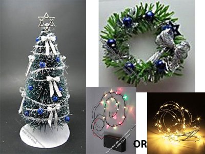 (image for) Miniature Hanukkah/Chanukah Tree, Wreath, and Lights Bundle