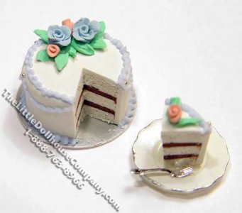 (image for) Dollhouse Scale Model Sliced Birthday Cake w/Blue Icing