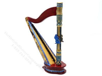 (image for) Vintage Miniature Hand-Painted Egyptian Style Harp for Dollhouses