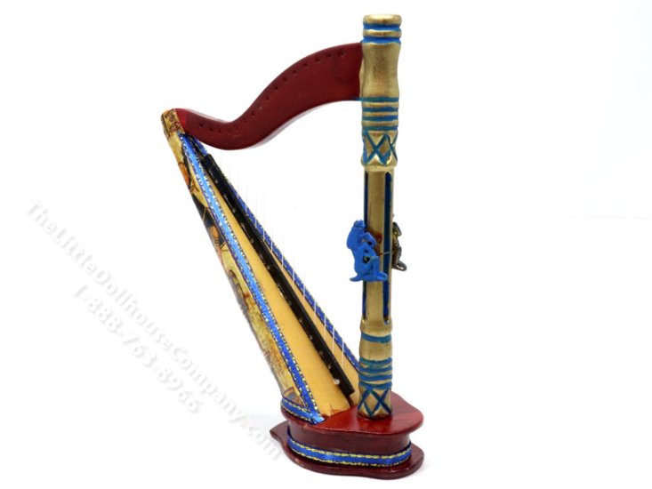 (image for) Vintage Miniature Hand-Painted Egyptian Style Harp for Dollhouses