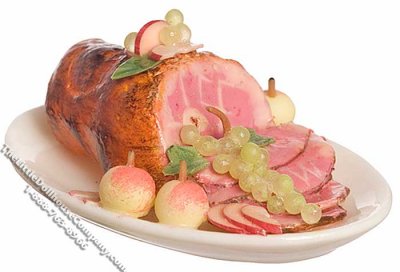 (image for) Miniature Ham on Serving Plate for Dollhouses