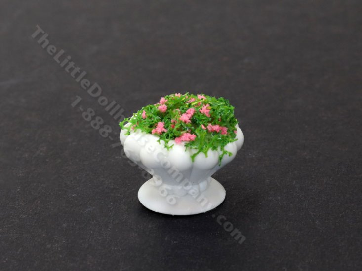 (image for) Miniature Ridged White Planter with Flowers
