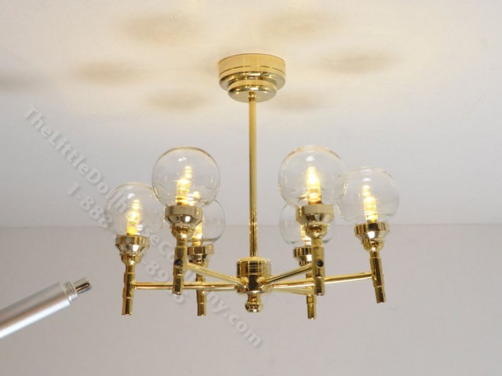 (image for) Miniature Battery Operated 6-Arm Madison Park Chandelier with Wand for Dollhouses - Gold