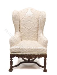 (image for) Miniature White Jacquard Wingback Chair for Dollhouses - Walnut