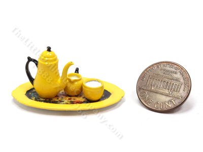 (image for) Miniature 4 Piece Coffee Set for Dollhouses - Yellow