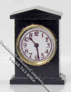 (image for) Miniature 1/2 Scale Black Mantle Clock for Dollhouses