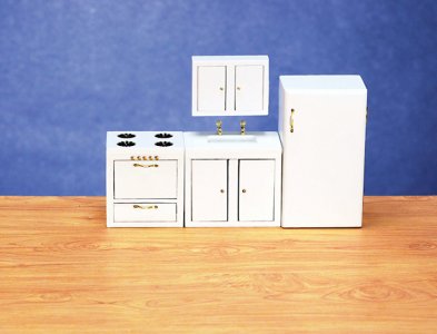 (image for) Dollhouse Miniature 4 Piece Kitchen Set- White