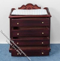 (image for) Miniature Mahogany Changing Dresser with Blue Pad for Dollhouses
